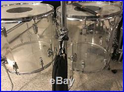 1970’s LUDWIG Vistalite 7 Piece Clear Acrylic Drum Set With Nomad Cases