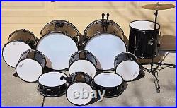 11-Piece Drum Set Used (2 Bass Drums, 2 Snares)