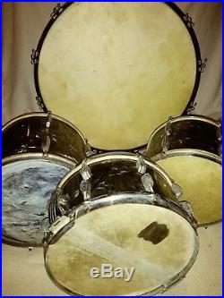 1920s-40s Vintage Slingerland 4 Piece Chrome Drum Set Radio King