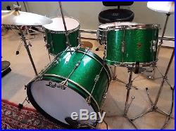 1950/60's WFL/Ludwig 3 Piece Green Sparkle Drum Set 22/13/15