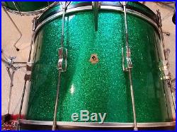 1950/60's WFL/Ludwig 3 Piece Green Sparkle Drum Set 22/13/15