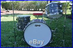 1960's Ludwig 20/12/14 DOWN BEAT RINGO DRUM SET in BLACK OYSTER PEARL! LOT #E510