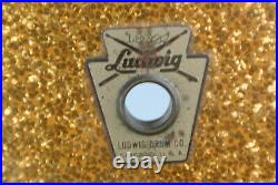 1964 Ludwig 22 GOLD SPARKLE BASS DRUM SHELL + BADGE for YOUR DRUM SET! LOT M498