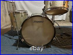 1965 Slingerland Drum Set Kit, silver sparkle finish, 20x14, 13x9, 16x16