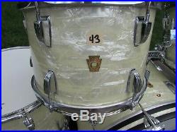 1965 VINTAGE Ludwig White Marine Pearl Drumset. #43