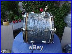 1967 Vintage Gretsch Drums Set 20 X 14 Bass Drum Midnight Blue Pearl Round Badge