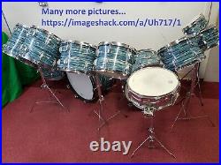 1970'S LUDWIG BLUE OYSTER PEARL Double Headed Octaplus 12 Piece Drum Set Kit