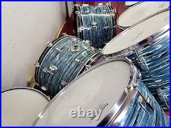 1970'S LUDWIG BLUE OYSTER PEARL Double Headed Octaplus 12 Piece Drum Set Kit