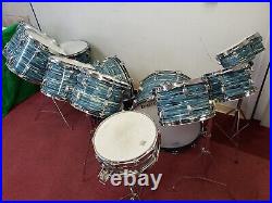 1970'S LUDWIG BLUE OYSTER PEARL Double Headed Octaplus 12 Piece Drum Set Kit