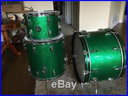 1970's Ludwig Blue Olive Badge 24-13-16 Green Sparkle Drum Set