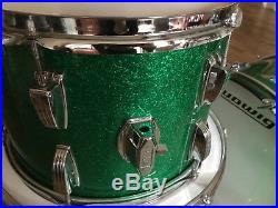 1970's Ludwig Blue Olive Badge 24-13-16 Green Sparkle Drum Set