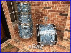 1970's Ludwig Blue Oyster Pearl Maple Hollywood Drum Set