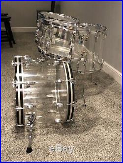 1970's Vintage Clear Ludwig Vistalite 4 Piece Drum Set