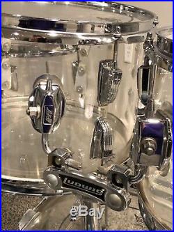 1970's Vintage Clear Ludwig Vistalite 4 Piece Drum Set