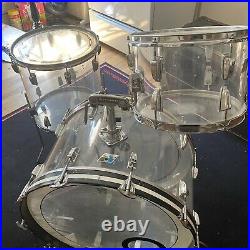 1970s Ludwig Vistalite Clear Acrylic 3 Piece Drum Set Kit