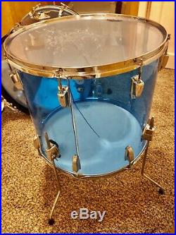 1970s Vintage Ludwig Vistalite Blue 3 Piece Drum Set Kit BIG Sizes 14/18/22