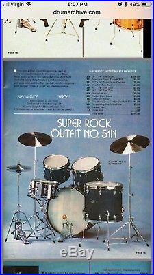 1970s Vintage Slingerland Super Rock Drum Outfit Black 24 Set O Matic