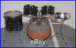 1974 Slingerland Niles, Black 5pc Drum Set, 24x14, 18x16, 14x10, 13x9, 5x14