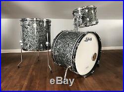 1990's Ludwig USA Classic Maple Black Diamond Pearl Drum Set 13 16 22