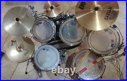 2001 Tama Rockstar 6 piece black drum set with cymbals and hardware