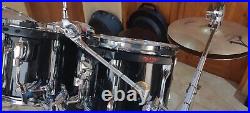 2001 Tama Rockstar 6 piece black drum set with cymbals and hardware