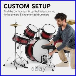 5 Piece Full Size Adult Drum Set Complete Kit Cymbals Stool Dark Cherry Sunburst