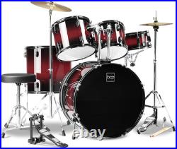 5 Piece Full Size Adult Drum Set Complete Kit Cymbals Stool Dark Cherry Sunburst