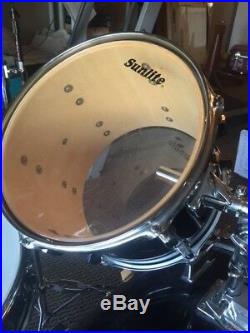 5PC Sunlite Drumset Black Lightly Used Maple 3T/1B/1S/2/C