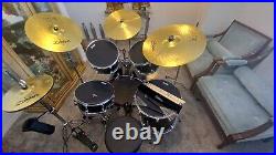 5pc Complete Full Size Pro Adult Drum Set Kit Remo Heads, Zildjian Cymbals