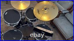 5pc Complete Full Size Pro Adult Drum Set Kit Remo Heads, Zildjian Cymbals