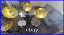 5pc Complete Full Size Pro Adult Drum Set Kit Remo Heads, Zildjian Cymbals