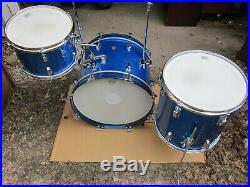 60's LUDWIG BLUE SPARKLE DOWNBEAT DRUMSET (12,14,20) PRE-SERIAL #