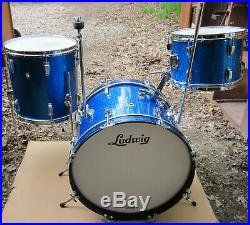 60's LUDWIG BLUE SPARKLE DOWNBEAT DRUMSET (12,14,20) PRE-SERIAL #