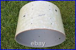 60s Rogers 22 WHITE MARINE PEARL WMP BASS DRUM SHELL + BADGE for YOUR SET! I138