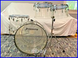 70's Ludwig Vistalite 4pc Drum Set Clear Great Condition