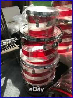 70's Ludwig Vistalite C Pattern Red Swirl Concert Tom Drum Set 10 PIECES TOTAL