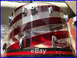 70's Ludwig Vistalite C Pattern Red Swirl Concert Tom Drum Set 10 PIECES TOTAL