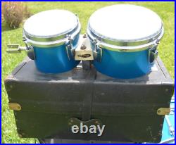 70s LUDWIG CHICAGO 6 and 8 BLUE SILK BONGO TOMS + STAND for YOUR DRUM SET i770