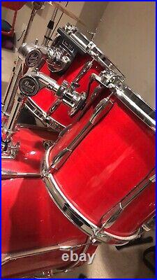 90's Pearl 7pc Export Series Drum Set Kit Vintage Red Lacquer With Cymbals