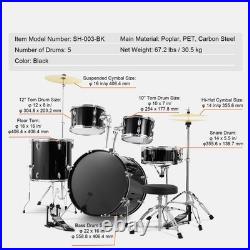 Adult Drum Set 5-Piece 22 in Complete Full Size Drum Kit with Throne Stand