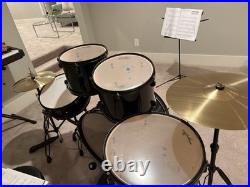 Ashthorpe Black Acoustic Drum Kit Set with Bass, Snare, Toms & Crash Cymbal