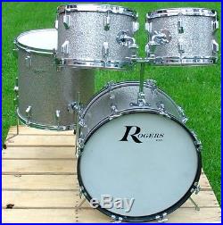 Beautiful late 1960s ROGERS 4 pc LONDONER Silver Glass Glitter drum set EXC