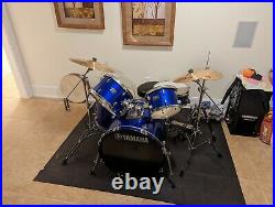 Blue Yamaha Rydeen 5pc Drum Set, Zildjian Cymbals & Gibraltar Throne