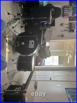 CB Drums 5-Piece Acoustic Drum Kit Bass, Snare, Toms, Cymbals Black Burgundy