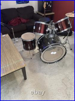 CB Drums 5-Piece Acoustic Drum Kit Bass, Snare, Toms, Cymbals Black Burgundy