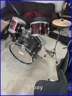 CB Drums 5-Piece Acoustic Drum Kit Bass, Snare, Toms, Cymbals Black Burgundy