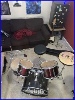 CB Drums 5-Piece Acoustic Drum Kit Bass, Snare, Toms, Cymbals Black Burgundy