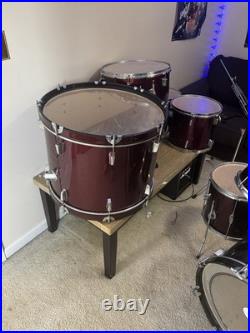 CB Drums 5-Piece Acoustic Drum Kit Bass, Snare, Toms, Cymbals Black Burgundy