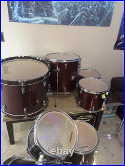 CB Drums 5-Piece Acoustic Drum Kit Bass, Snare, Toms, Cymbals Black Burgundy