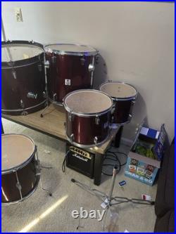 CB Drums 5-Piece Acoustic Drum Kit Bass, Snare, Toms, Cymbals Black Burgundy